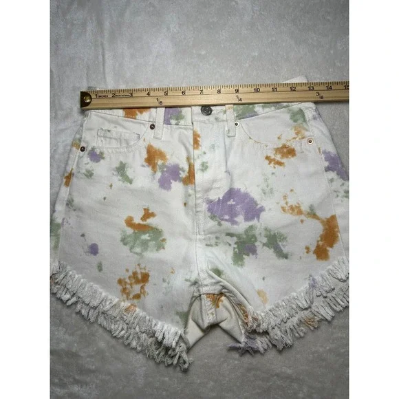 Wild Fable Women Shorts-00 White MultiColor Splatter Pattern Highest Rise Jean - Picture 7 of 9